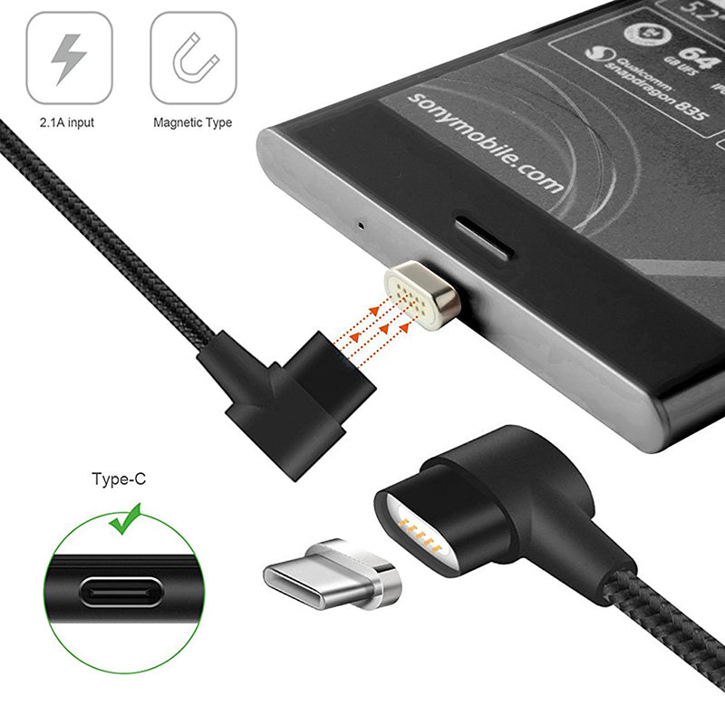 Cabo USB-C 90° Magnético para Smartphone Revestido em Nylon (1m) - Multi4you®