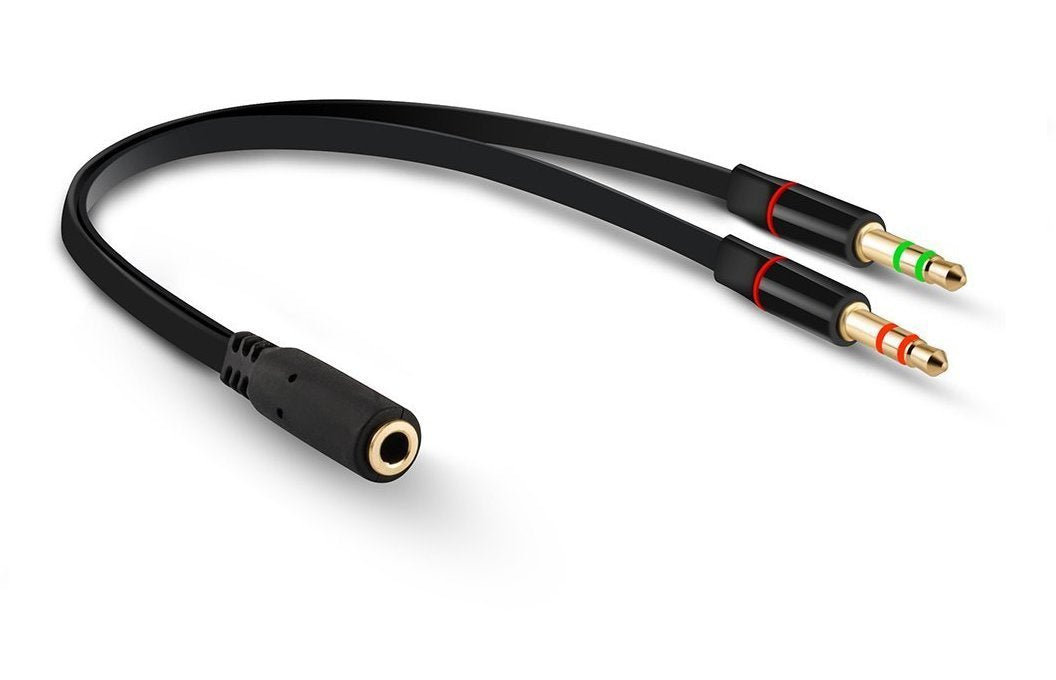 Cabo de Áudio Flat Jack 3,5mm Fêmea para 2 Jack 3,5mm Macho (15 cm) (Preto) - Multi4you®