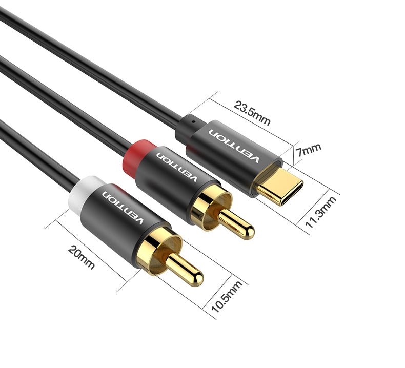 Cabo Vention de Áudio USB-C para 2 RCA para Tablet Smartphone