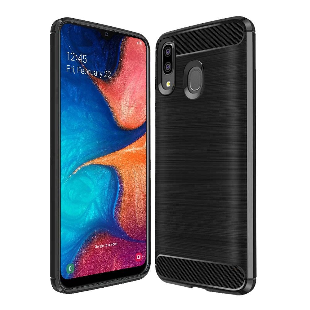 Capa Carbon Gel TPU Carbono Preto para Samsung Galaxy A20 - Multi4you®
