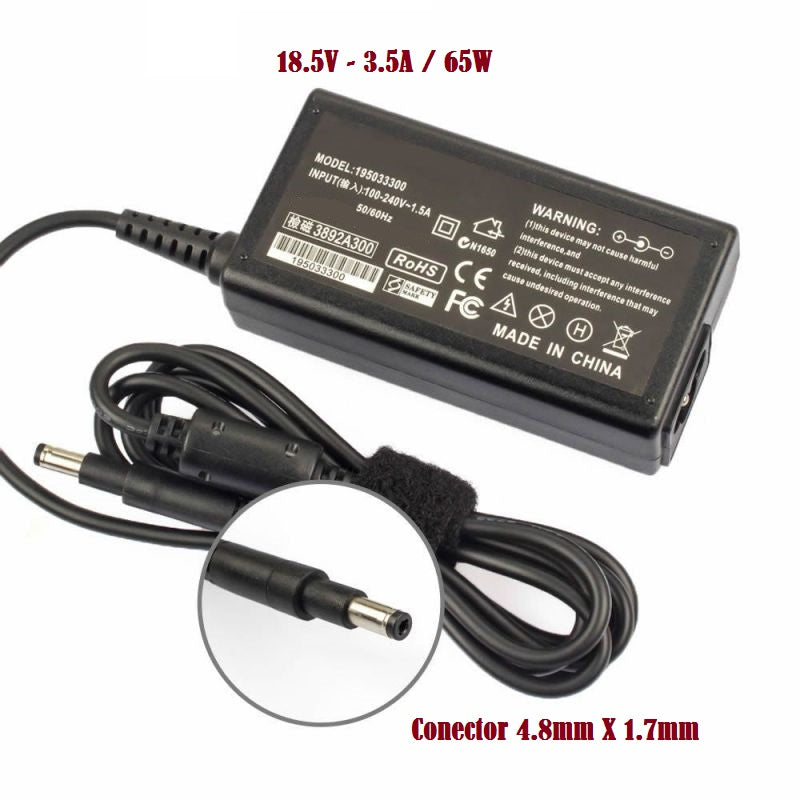 Carregador para Portátil HP / Compaq 65W (18,5V - 3,5A) Conector 4.8mm X 1.7mm - Multi4you®