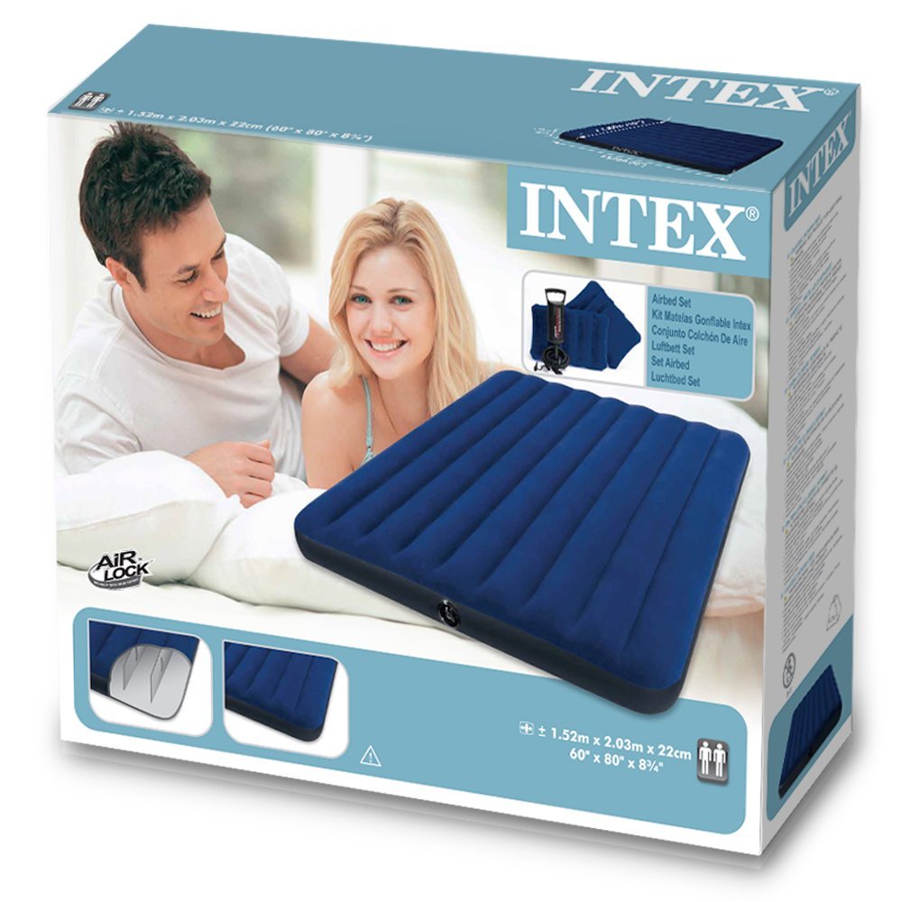 Intex Colchão de Casal Insuflável com Bomba Manual (152 x 203 x 22cm)