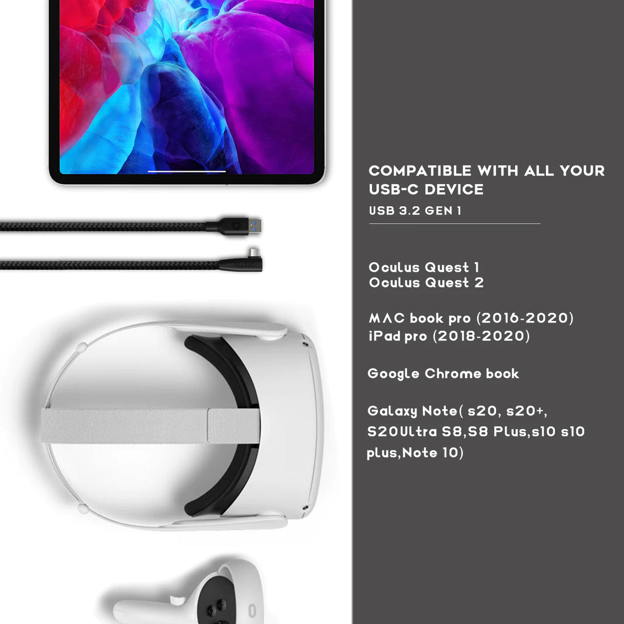 DESTEK Cabo USB de dados 5 m Compativel com Oculus Meta Quest 2 - Oculus Quest Link Steam VR