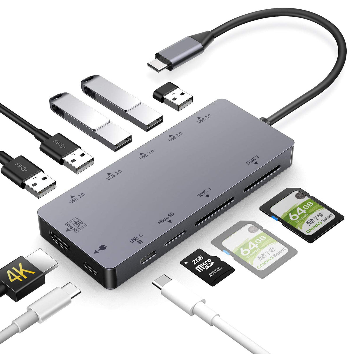 HUB Aluminium USB-C 11 em 1 HDMI 4K, USB 3.0, Carregamento,SDXC, Micro SD Card - Multi4you®