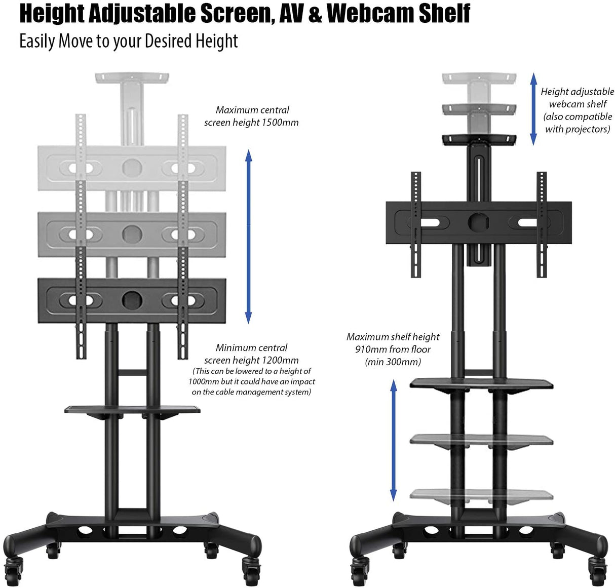 Invision Suporte de TV portátil com rodas para TV 32" - 70"