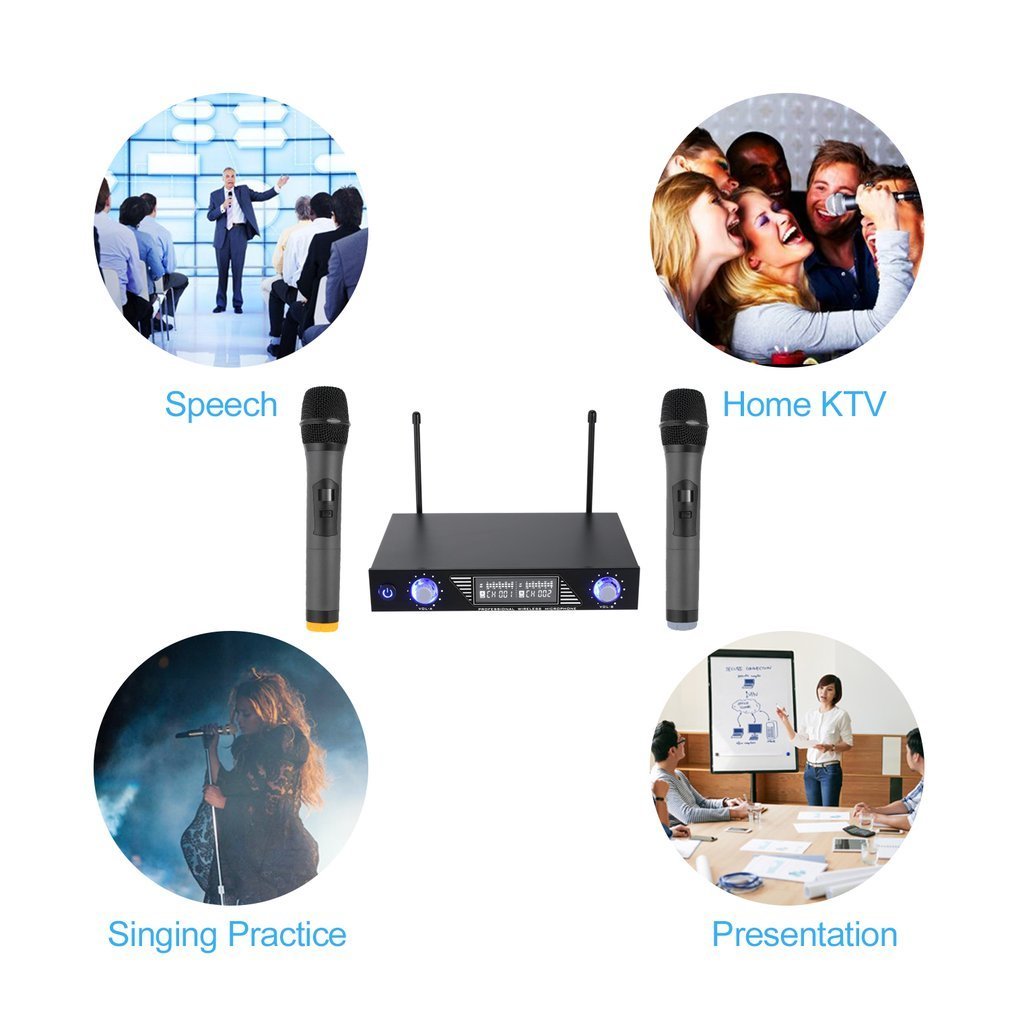 Microfone Wireless com Receptor 2 Canais - Karaoke Player - VHF 200-800 MHz - Multi4you®