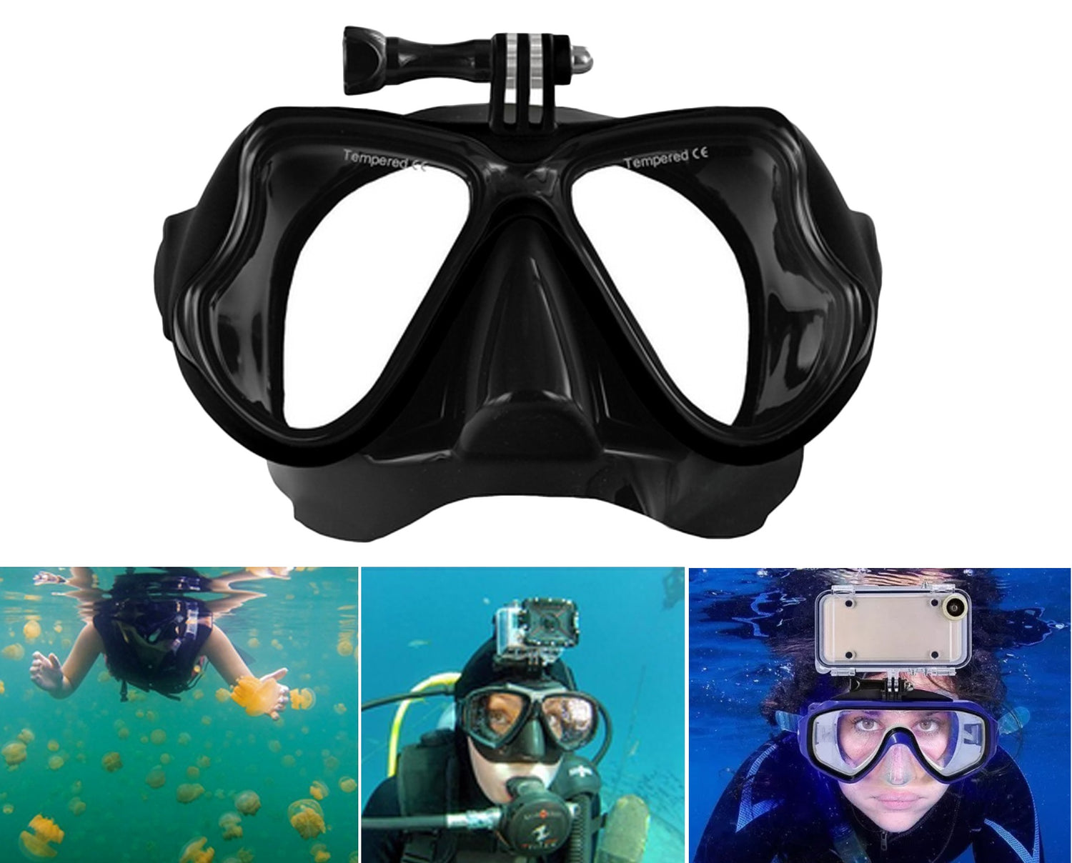 Óculos de Mergulho com suporte para câmara de ação - PRETO - Multi4you®
