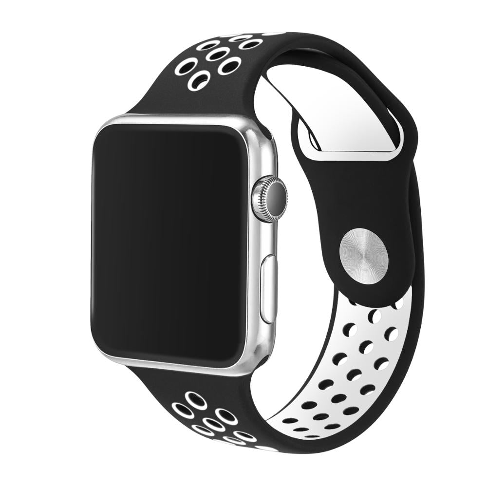 Pulseira Bracelete Desportiva Silicone para Apple Watch 42mm PRETO/BRANCO - Multi4you®