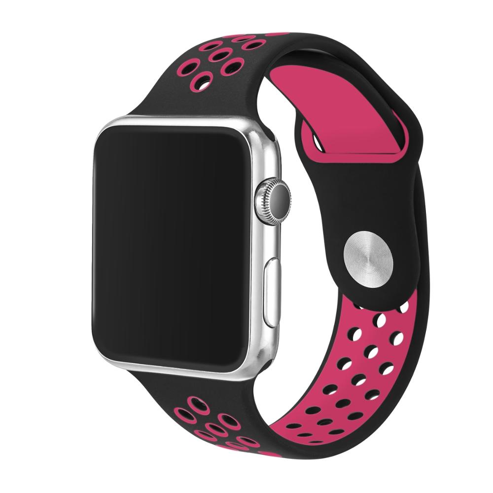 Pulseira Bracelete Desportiva Silicone para Apple Watch 42mm PRETO/ROSA - Multi4you®