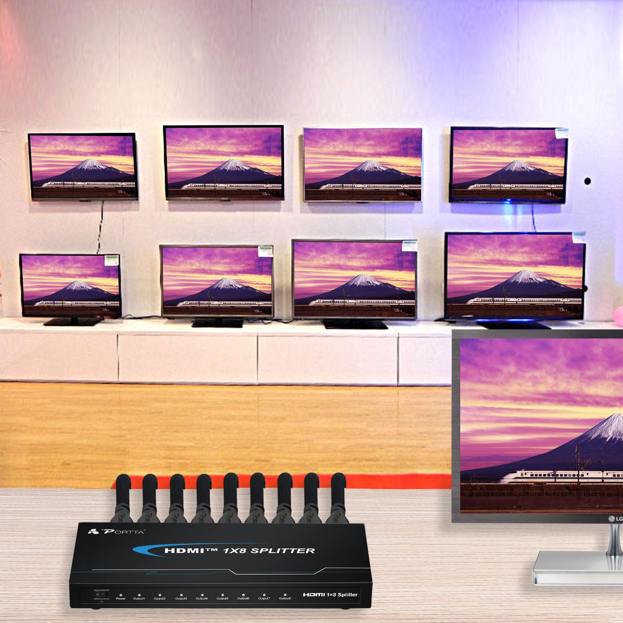 Portta Splitter Multiplicador HDMI 1 x 8 - 1 Entrada 8 Saídas Full HD 1080p Premium