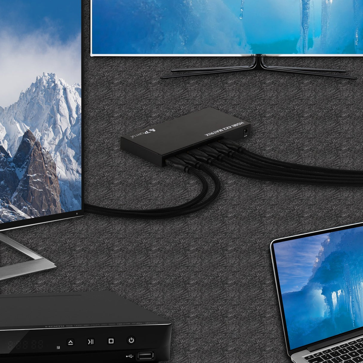 Portta Matrix 4 X 2 HDMI Áudio & Vídeo Premium - 4 Entradas 2 Saídas (Switch + Splitter)