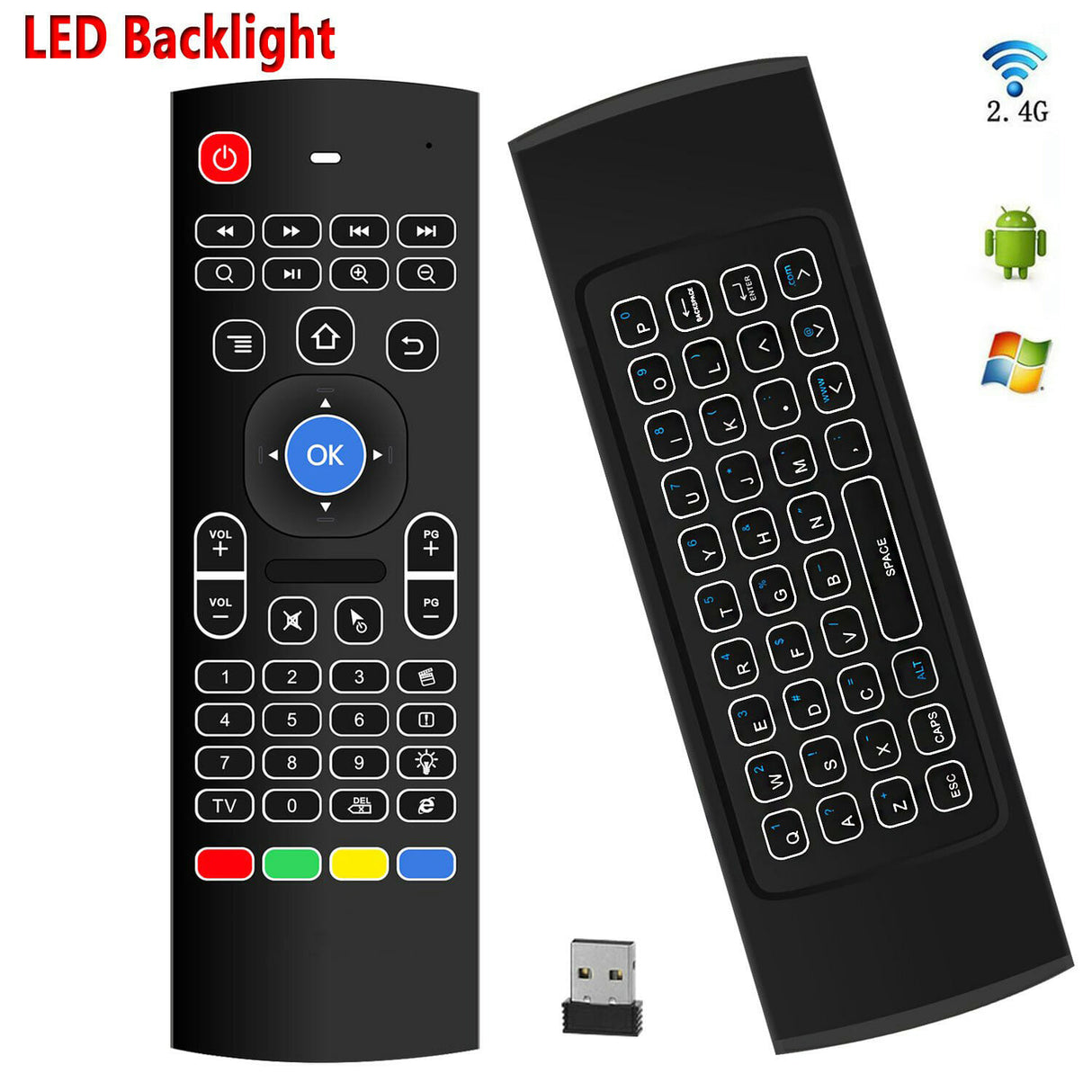 Teclado Wireless para Smart TV Keyboard e Air Mouse (Rato para TV) - Retro Iluminado