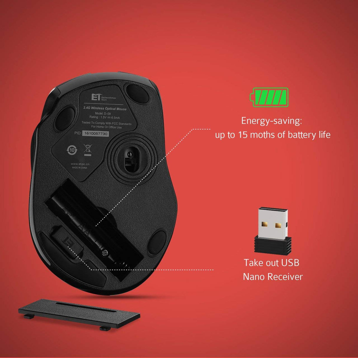 Rato Óptico Wireless 2,4GHz 2400 Dpi com 6 Botões para Windows Mac Linux - Multi4you®