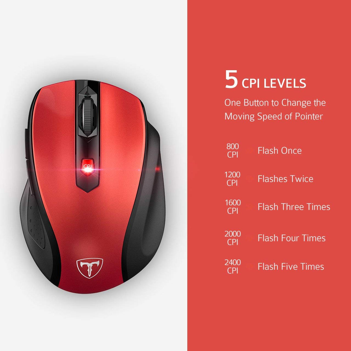 Rato Óptico Wireless 2,4GHz 2400 Dpi com 6 Botões para Windows Mac Linux - Multi4you®