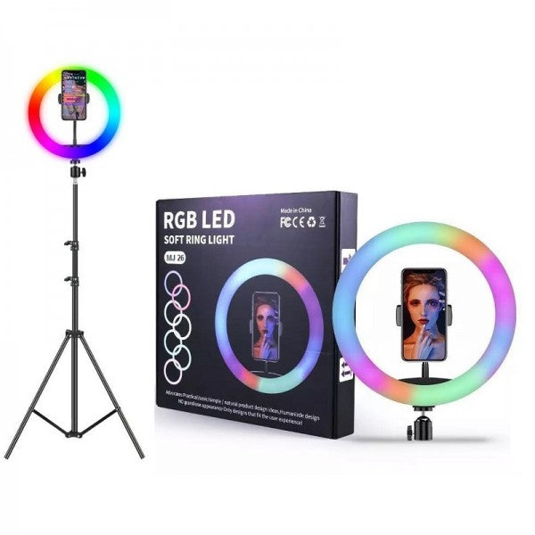 Anel Luz LED RGB 26 cm + Suporte Tripé 2 metros Ring Light MJ26