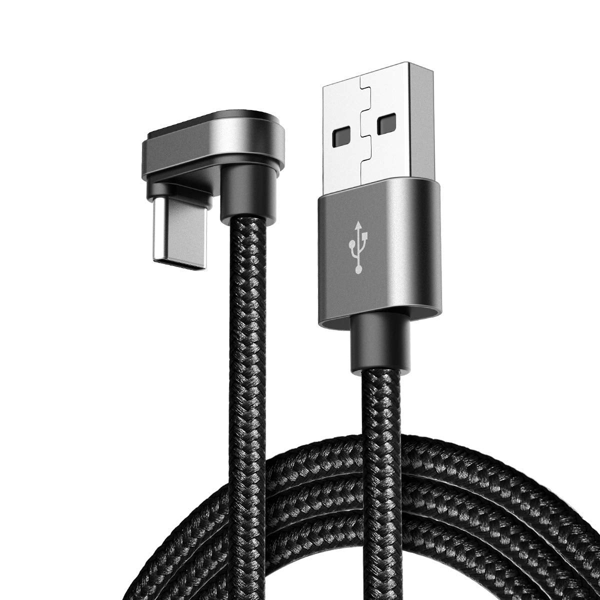 Rock® - Cabo USB-C 180 Graus Nylon Trançado Ultra Resistente - Preto