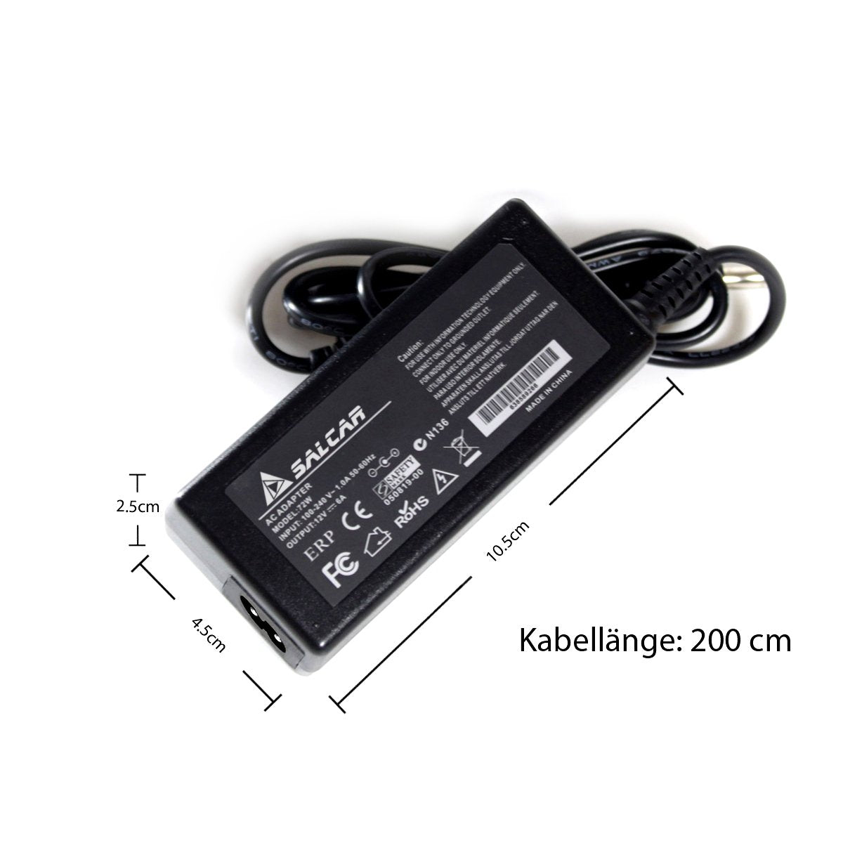 SALCAR Carregador 12V 6A 72W - 5.5 mm x 2.5 mm