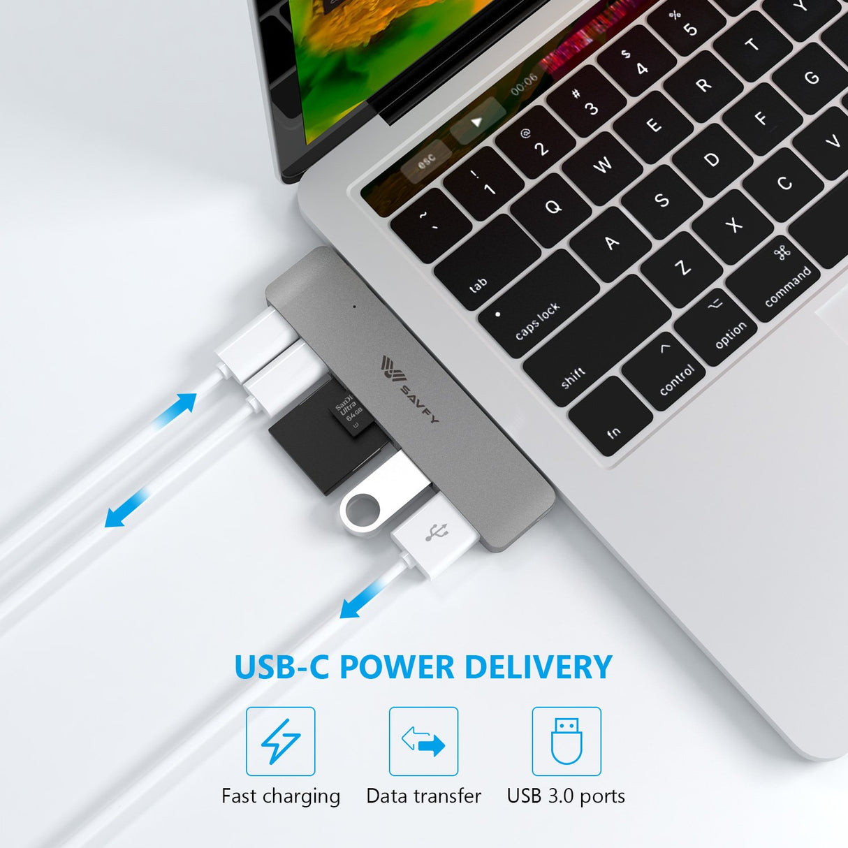 SAVFY 6 em 1 USB-C Hub Thunderbolt 3 USB 3.1 para MacBook