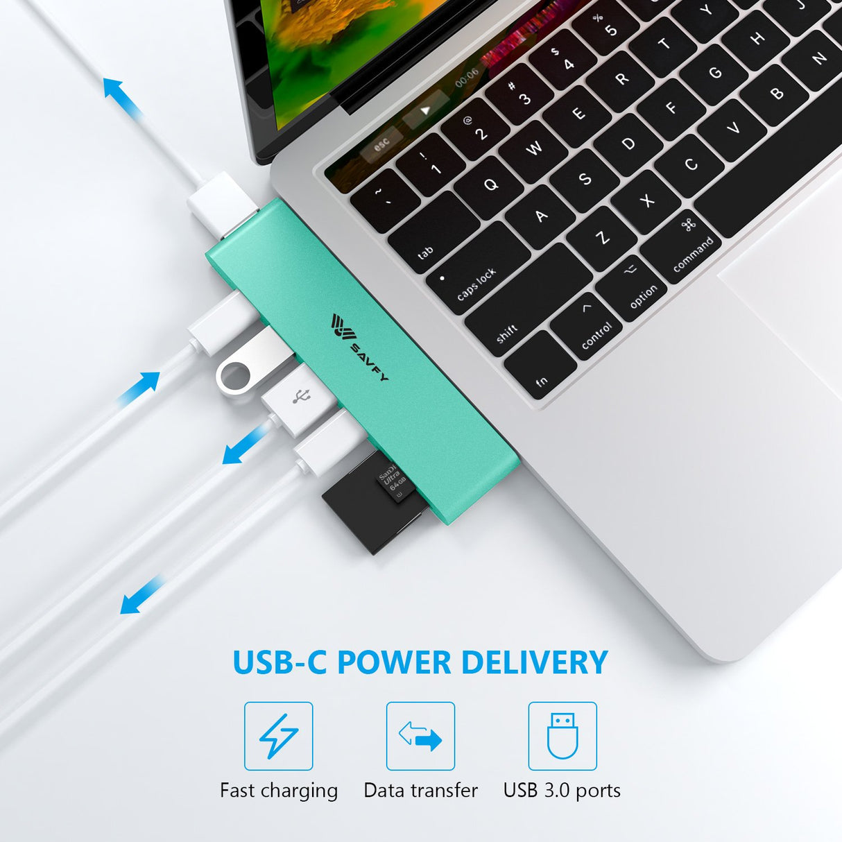 SAVFY 7 em 1 USB-C Hub Thunderbolt 3 USB 3.1 para MacBook Pro 13 / 15