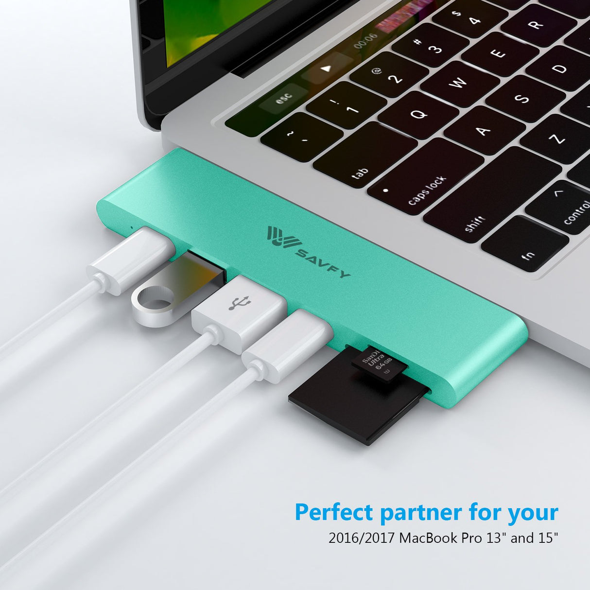 SAVFY 7 em 1 USB-C Hub Thunderbolt 3 USB 3.1 para MacBook Pro 13 / 15