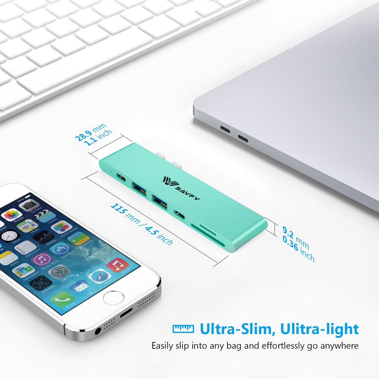 SAVFY 7 em 1 USB-C Hub Thunderbolt 3 USB 3.1 para MacBook Pro 13 / 15