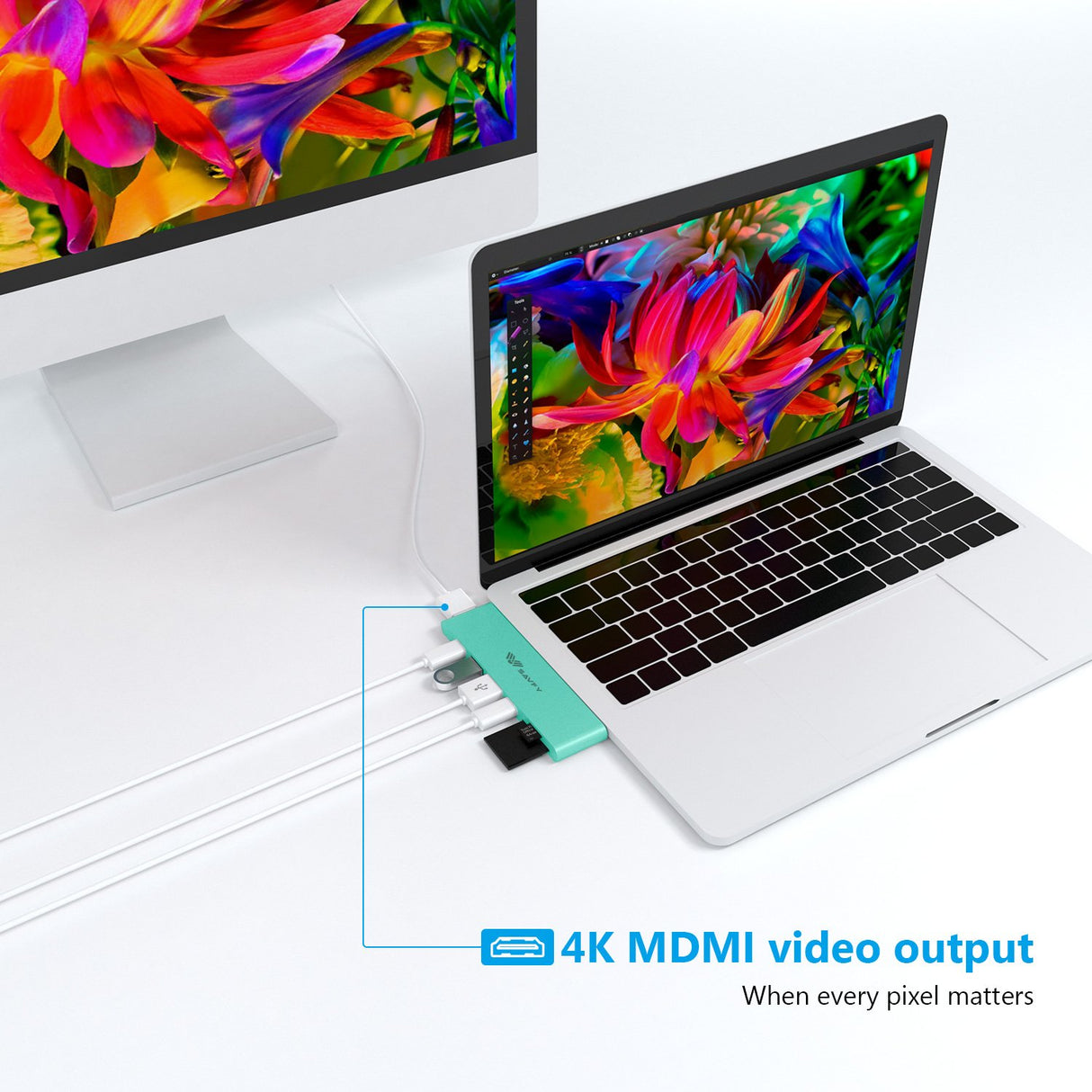 SAVFY 7 em 1 USB-C Hub Thunderbolt 3 USB 3.1 para MacBook Pro 13 / 15