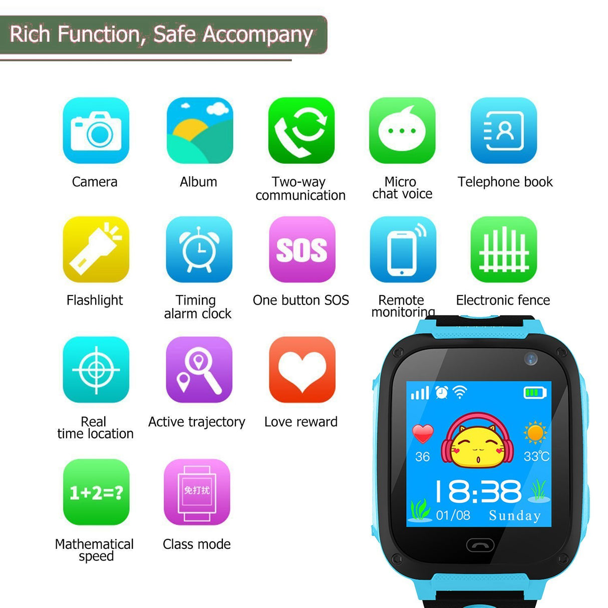 Smartwatch com GPS Flash Night Para Crianças - Safe-Keeper (Azul) - Multi4you®