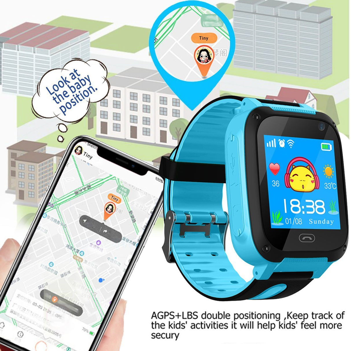 Smartwatch com GPS Flash Night Para Crianças - Safe-Keeper (Azul) - Multi4you®