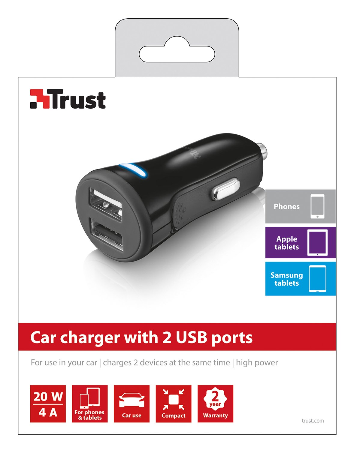 Trust Carregador Isqueiro Duas Portas USB 20w 4A