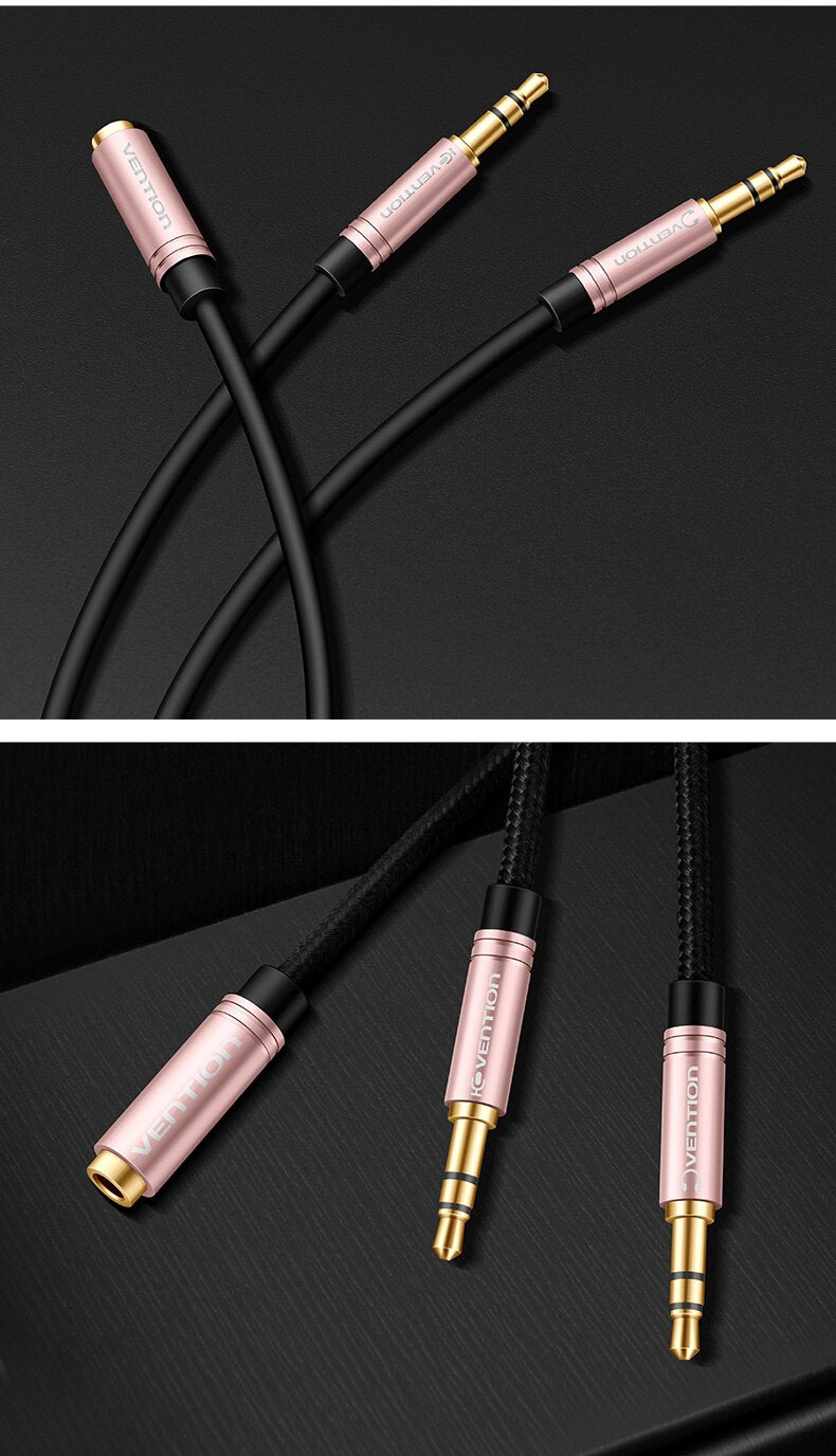 Vention Cabo de Áudio Splitter Jack 3,5mm para 2 Jack Fêmea Microfone e Auricular