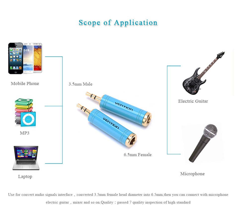 Adaptador Vention Jack 3,5mm para Jack 6,5mm Fêmea