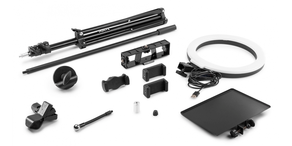 Suporte Tripé para Microfone e 3 Smartphones com Ring Light - Led 3 Modos (RL25)