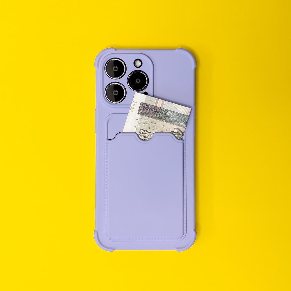 Capa de silicone rígida com porta cartão roxo para Iphone 13
