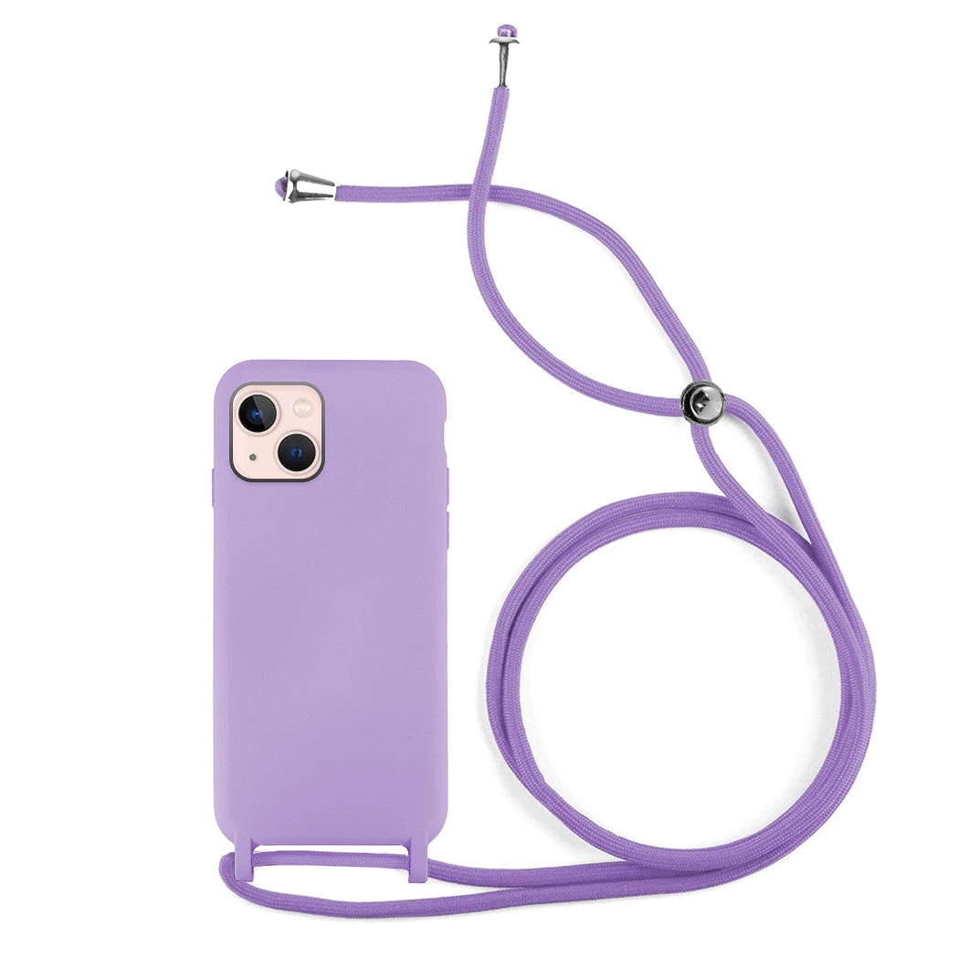 Capa de Silicone com Cordão Iphone 14 Lilas