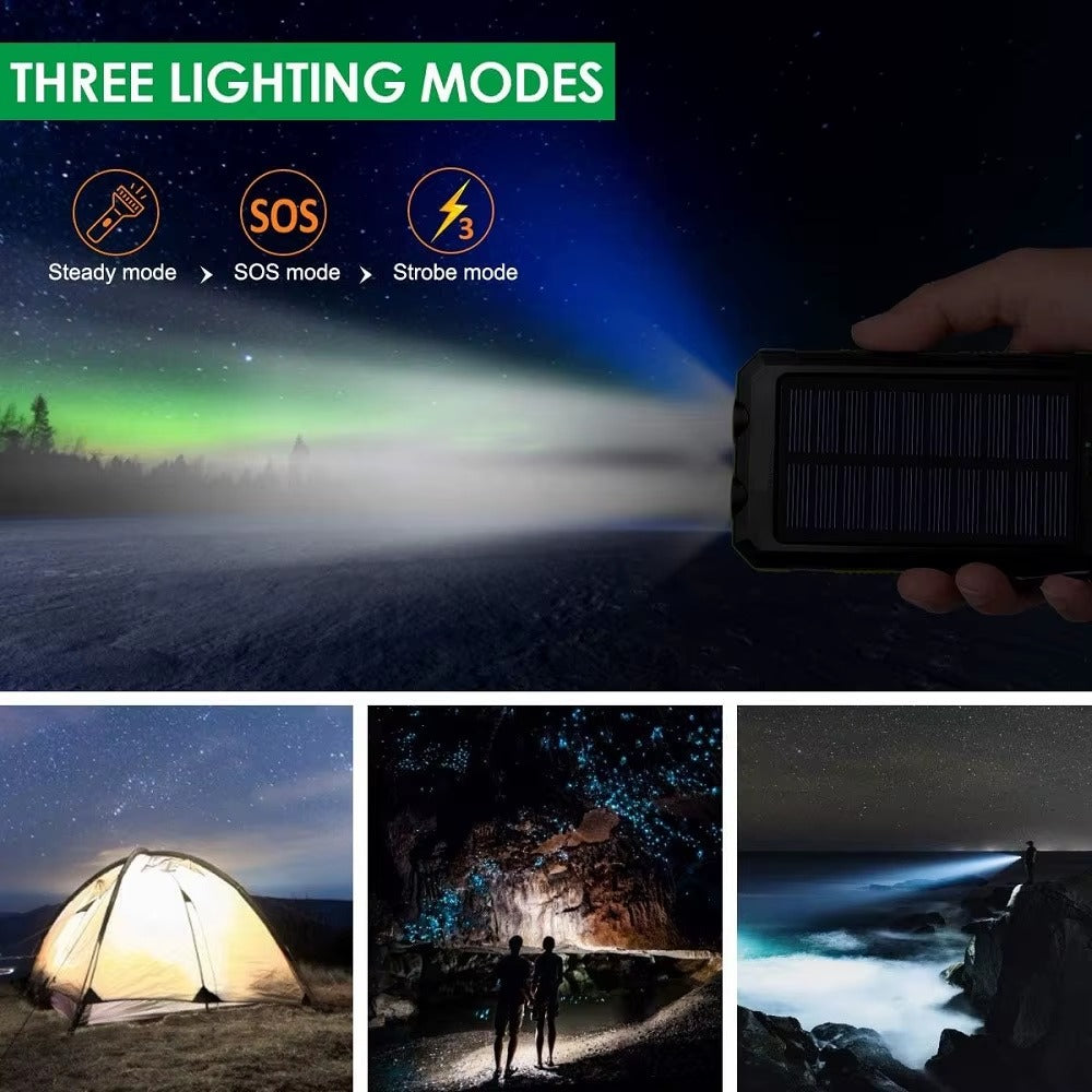 Power Bank Solar 10000mAh com Lanterna LED e Bússola
