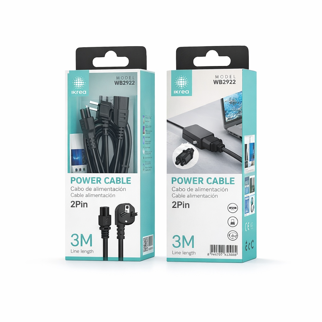 Cabo de Alimentação Tipo Trevo (Cloverleaf) 3 m – 2 Pinos