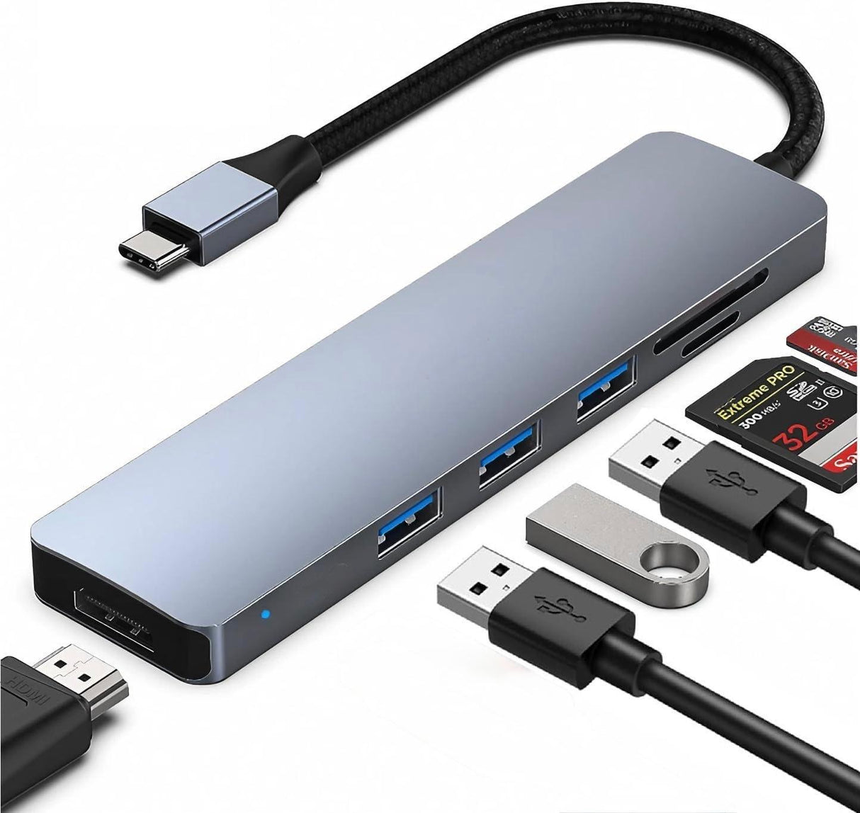 HUB USB-C 6 em 1 (3x USB 3.0, TF, SD e HDMI) – Multi4you®