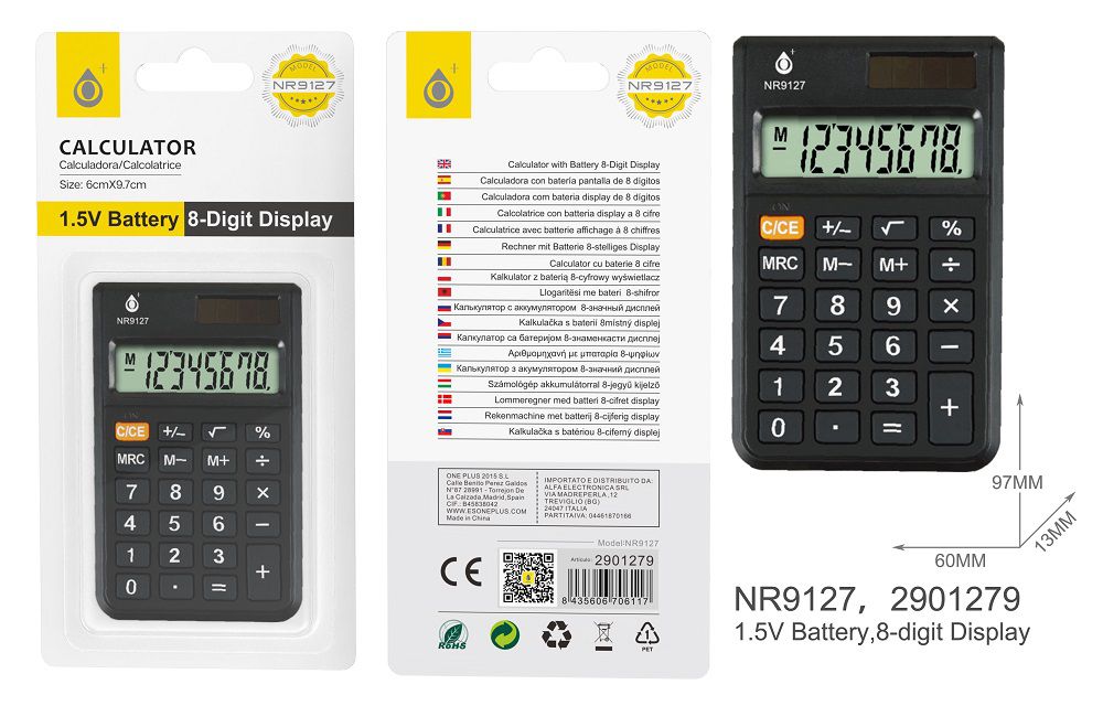 Calculadora 8 Dígitos LCD com Bateria 1.5V NR9127 Preto