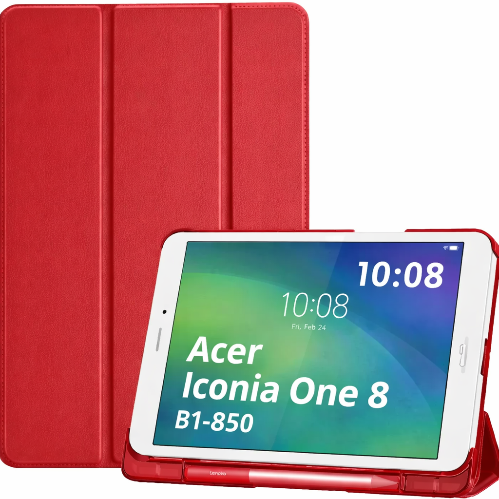 Capa 3 Dobras Smart Case Trifold Slim para Acer Iconia One 8 B1-850 Vermelho