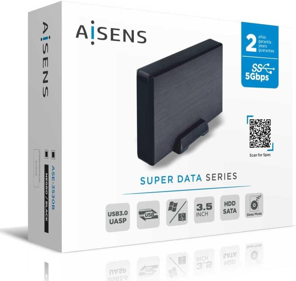 Aisens Caixa Externa p/ Discos HDD 3.5" USB 3.0 Black - ASE-3530B