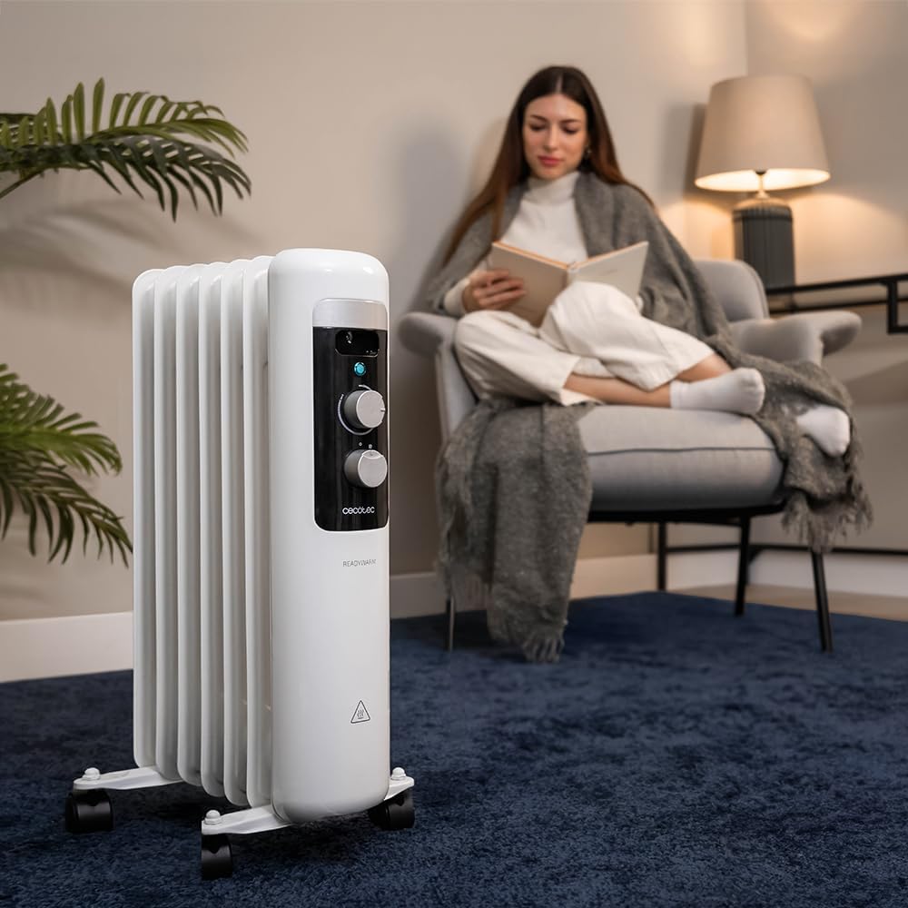 Cecotec Radiador de Óleo ReadyWarm 750 Space White – 1500 W, 7 Módulos