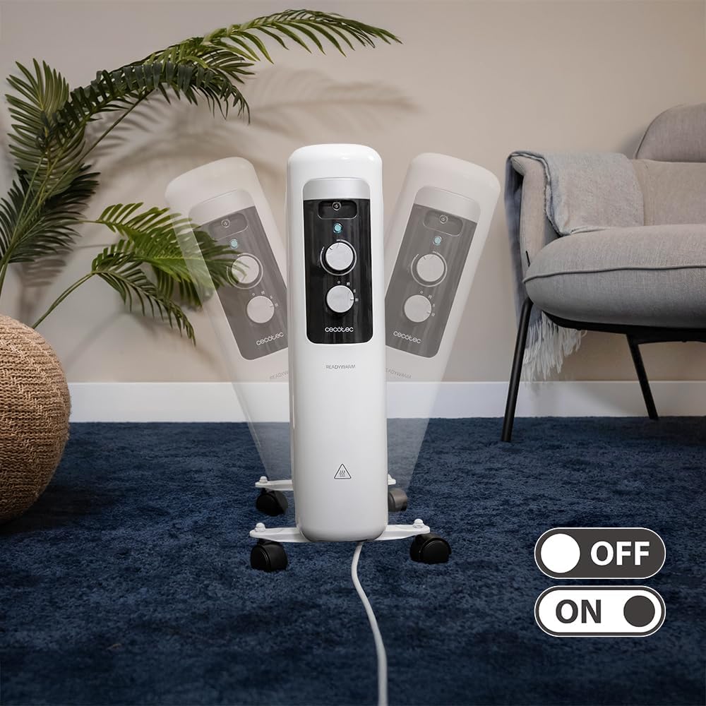 Cecotec Radiador de Óleo ReadyWarm 750 Space White – 1500 W, 7 Módulos