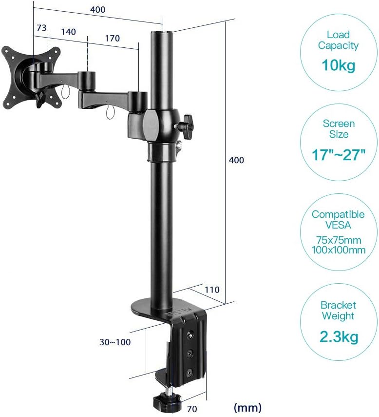 Suporte de Monitor BESTEK com Braço Articulado – Ajustável 17″ a 27″ (VESA 100×100)