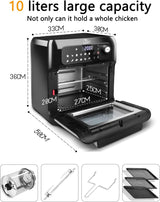 Fritadeira Sem Óleo Forno Air Fryer 10L 1500W com 12 Programas, Ecrã LED e Acessórios
