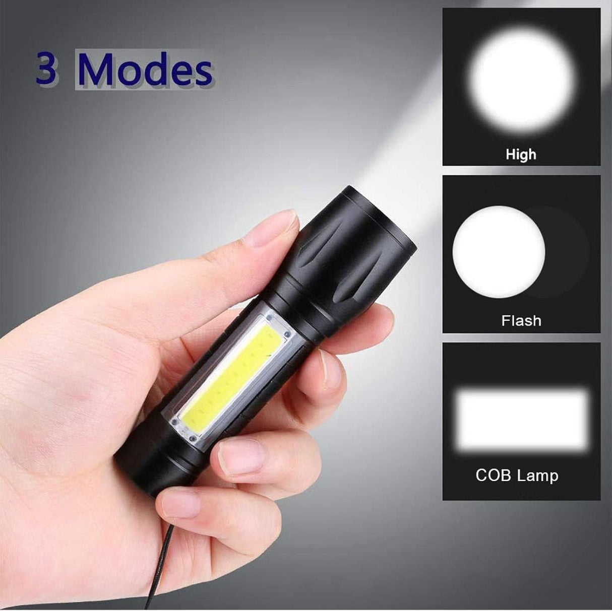 Mini Lanterna Recarregável XPE+COB - 3 modos de luz