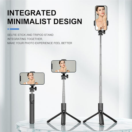 Selfie Stick com Bluetooth e mini tripé Selfie Stick Rotação 360º com Controlo Remoto