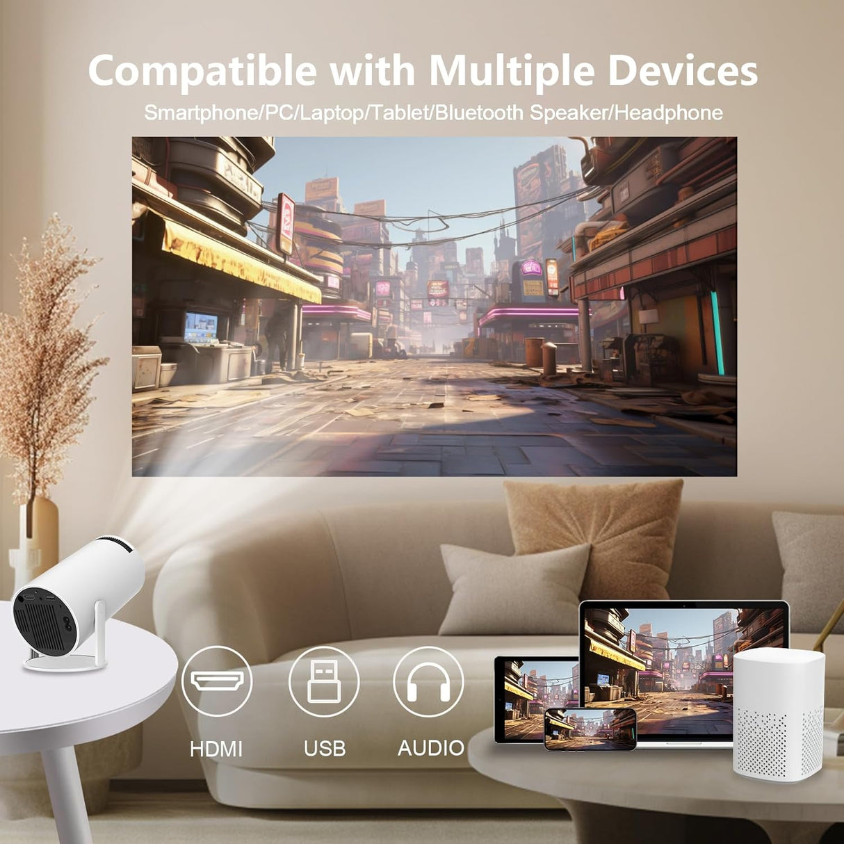 Mini Projetor HY300 Portátil Android 11 Branco WiFi 6 BT 5.0