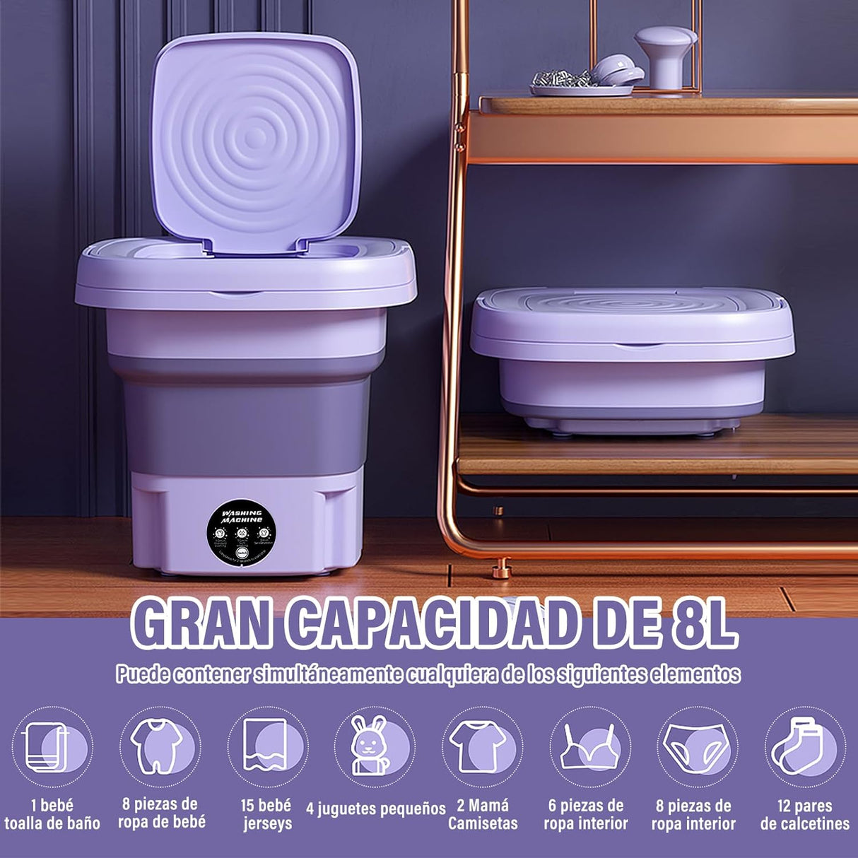 Mini Máquina de Lavar Roupa Portátil 8L