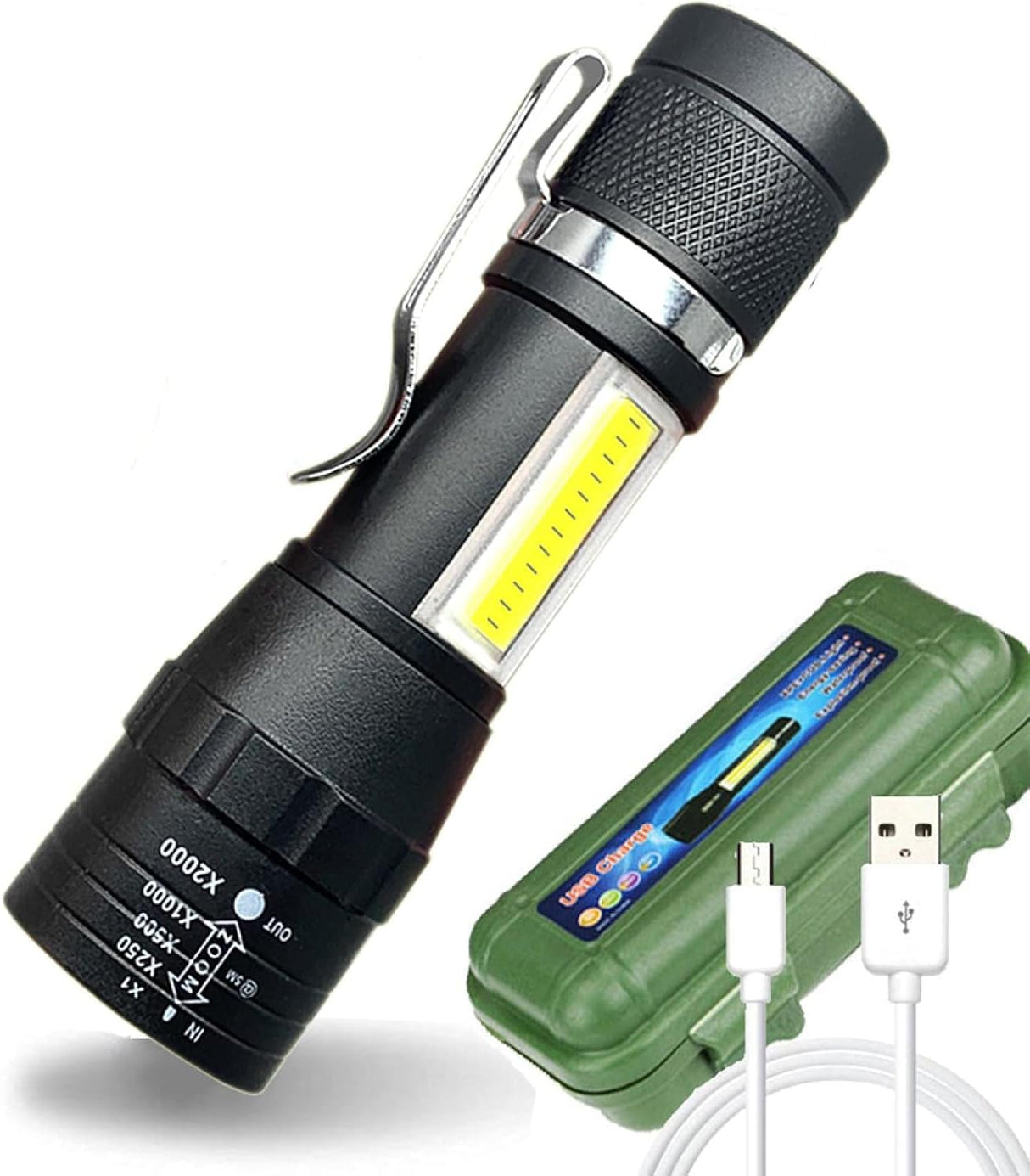 Mini Lanterna Recarregável XPE+COB - 3 modos de luz