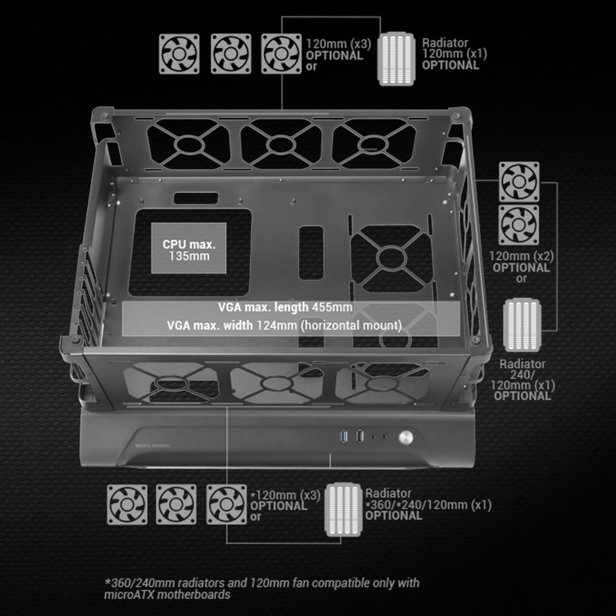 Caixa PC MARS GAMING MCB (ATX - Preto)